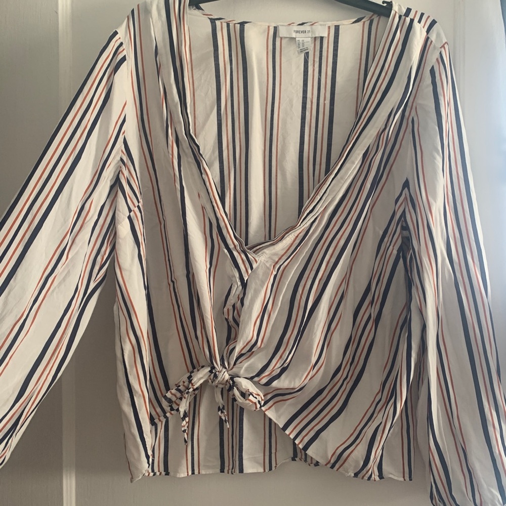 Forever21 striped tie cropped blouse